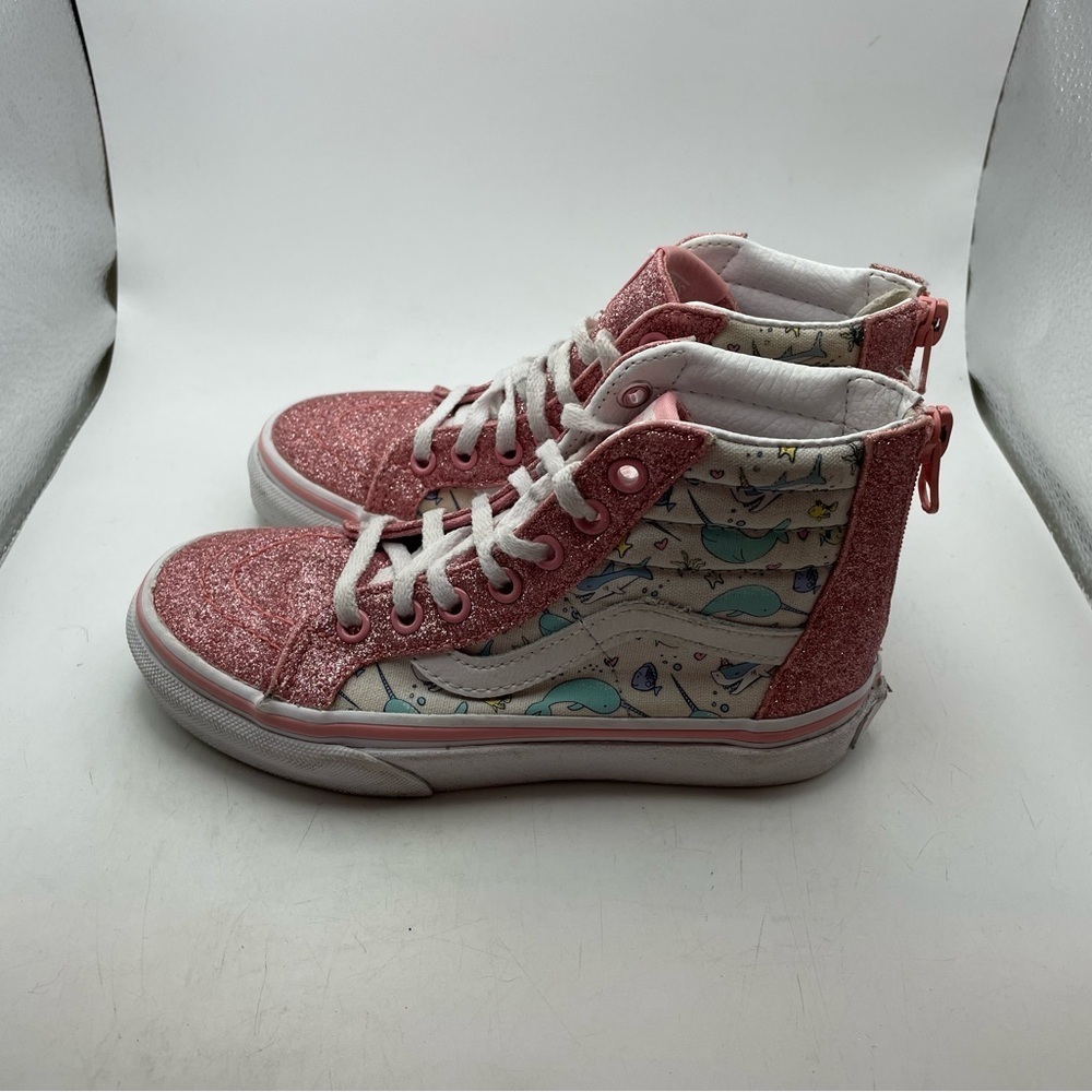 Vans Old Skool pink glitter Sea Animals hi kids sneakers size 12.5
